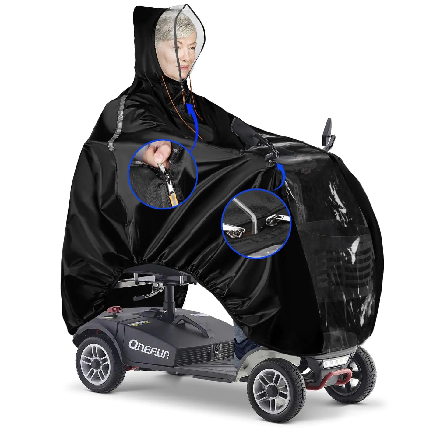 Mobility Scooter Rain Cover 420D Oxford & EVA Fabric Electric Vehicle Rain Cover Mobility Scooter Cover Waterproof Outdoor Wheelchair Poncho Elderly Mobility Scooter Poncho Cycling Rain Jacket Suit