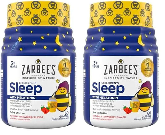 Zarbees Childrens Sleep Gummies with Melatonin Non-Habit Forming Childrens Sleep Gummies Work with Natural Sleep Cycles to Promote Peaceful Sleep Drug-Free Natural Strawberry 60 ct (Pack of 2)