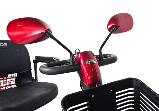 Rear View Mirror Pair For Most Pride Mobility Scooters (Only Works With Scooters With Screw Holes On the Tiller) COLOR: RED
