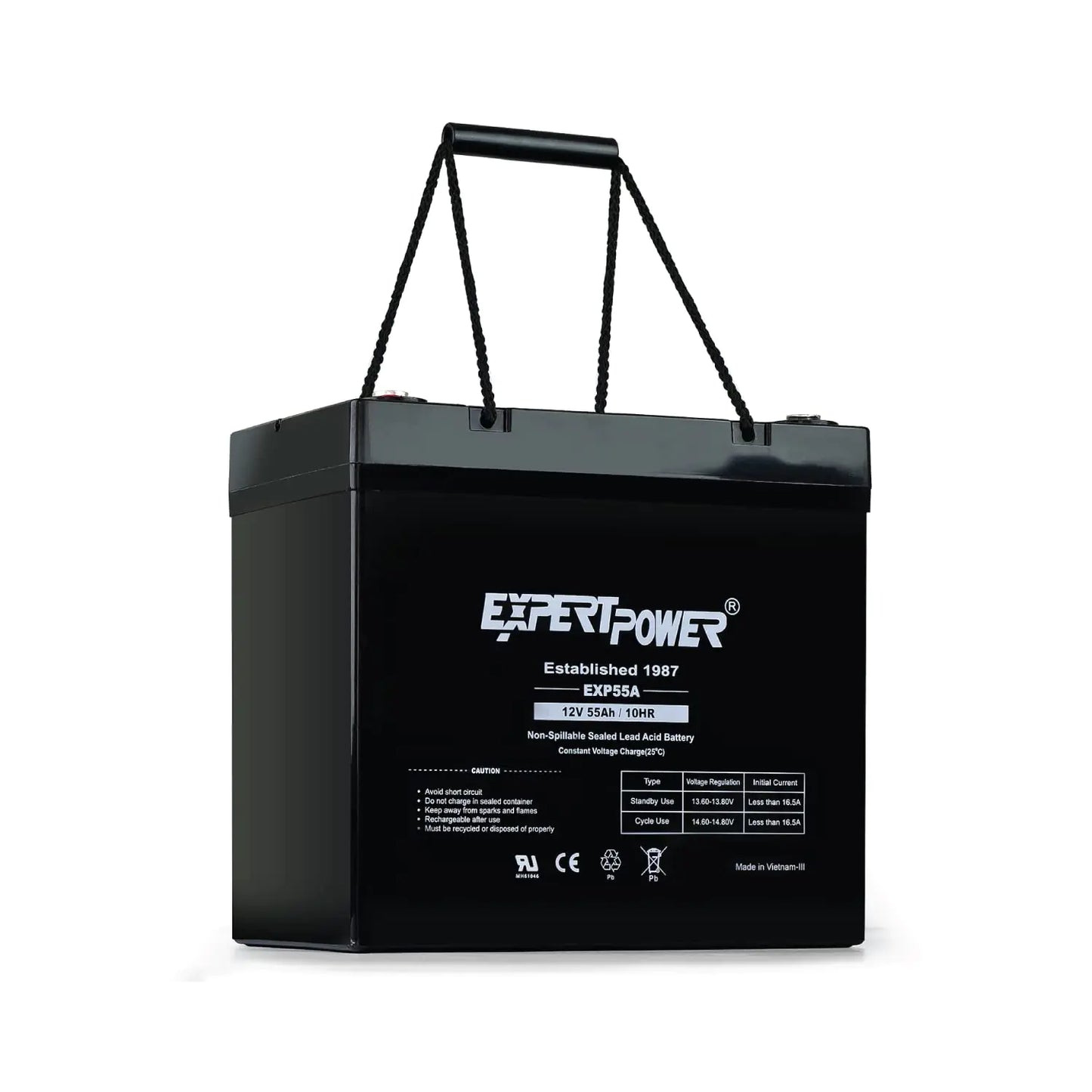 ExpertPower 12 Volt 55 Amp Deep Cycle Sealed Lead Acid Wheelchair Medical Mobility Rechargeable Battery [EXP12500]