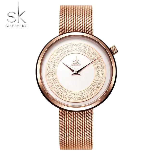 Shengke Vintage Women's Luxury Gold Fashion Watch