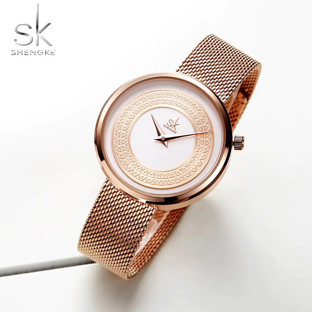 Shengke Vintage Women's Luxury Gold Fashion Watch