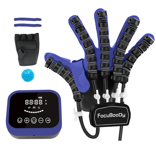 FocuBoody Hand Rehabilitation Robot Gloves Mobility Finger Training Equipment For Hemiplegia Stroke Cerebral Palsy Patient with USB Chargeable Right(Blue XL)