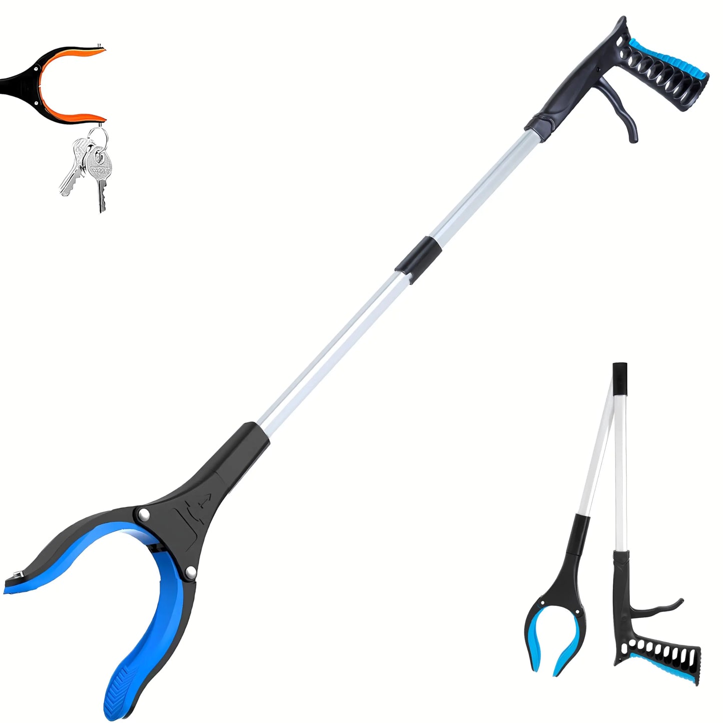 32" Reacher Tool Extra Long Grabber Reacher with Rotating Jaw - Mobility Aid Reaching Assist Tool (Blue)