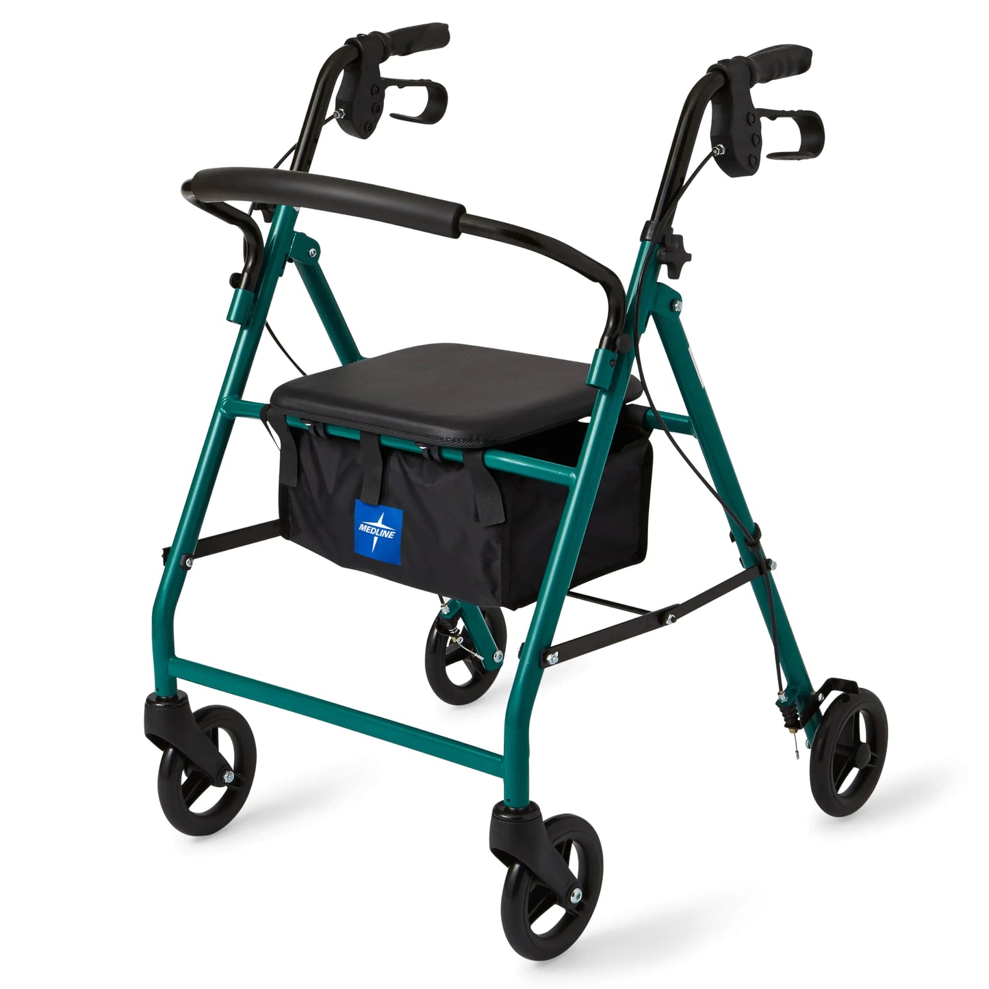 Medline Steel Foldable Adult Transport Rollator Mobility Walker with 6â€ť Wheels Green