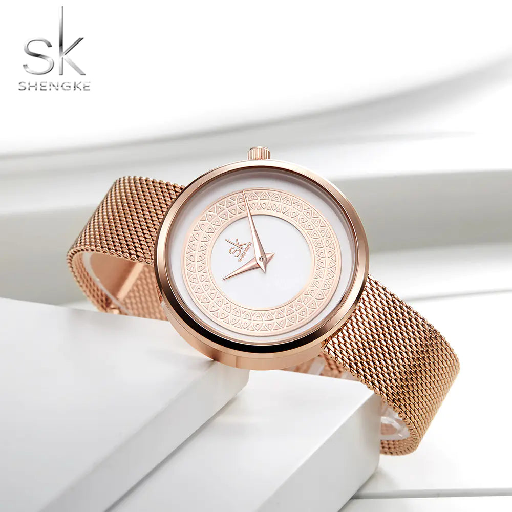 Shengke Vintage Women's Luxury Gold Fashion Watch