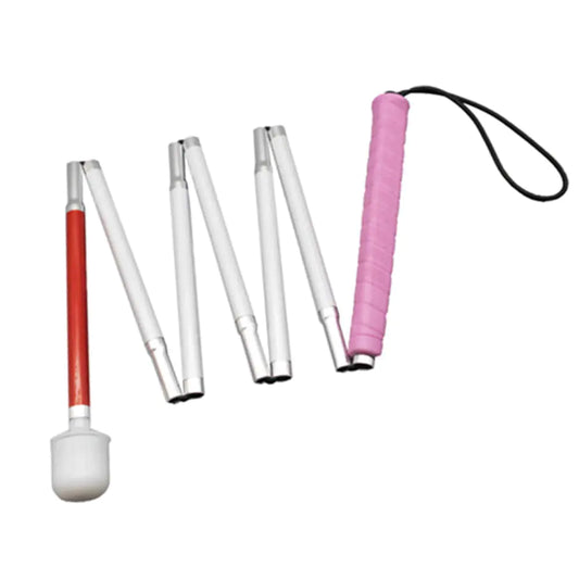 Aluminum Mobility Folding White Cane for Vision Impaired and Blind People (Folds Down 7 Sections) (Pink Handle 130cm (51 inch))