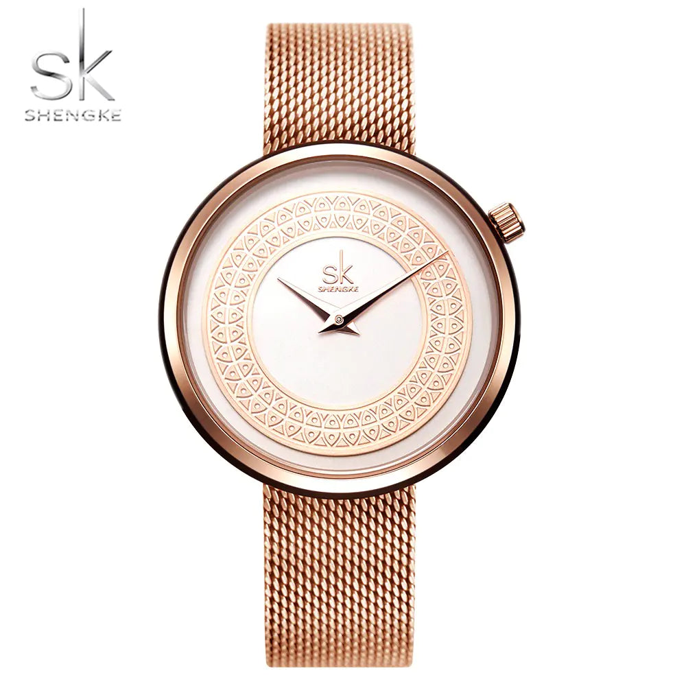 Shengke Vintage Women's Luxury Gold Fashion Watch