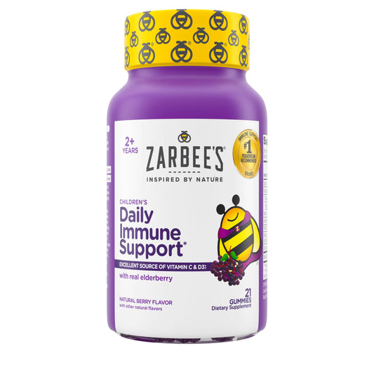 Zarbees Elderberry Gummies for Kids with Vitamin C; Zinc & Elderberry; Daily Childrens Immune Support Vitamins Gummy for Children Ages 2 and Up; Natural Berry Flavor; 21 Count